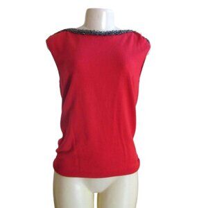 New w Tags, Jones New York Red Beaded Neckline Sleeveless Top M